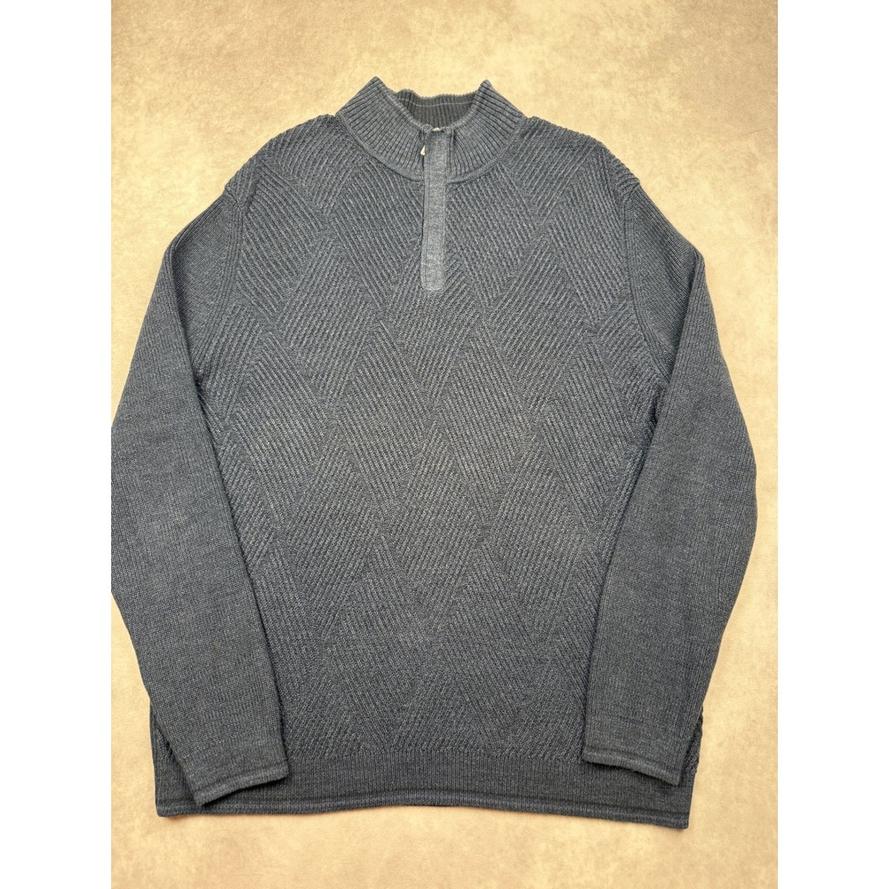 Tommy Bahama Mens XL Navy Blue Pima Cotton Diamond Knit 1/4 Zip Mock Sweater